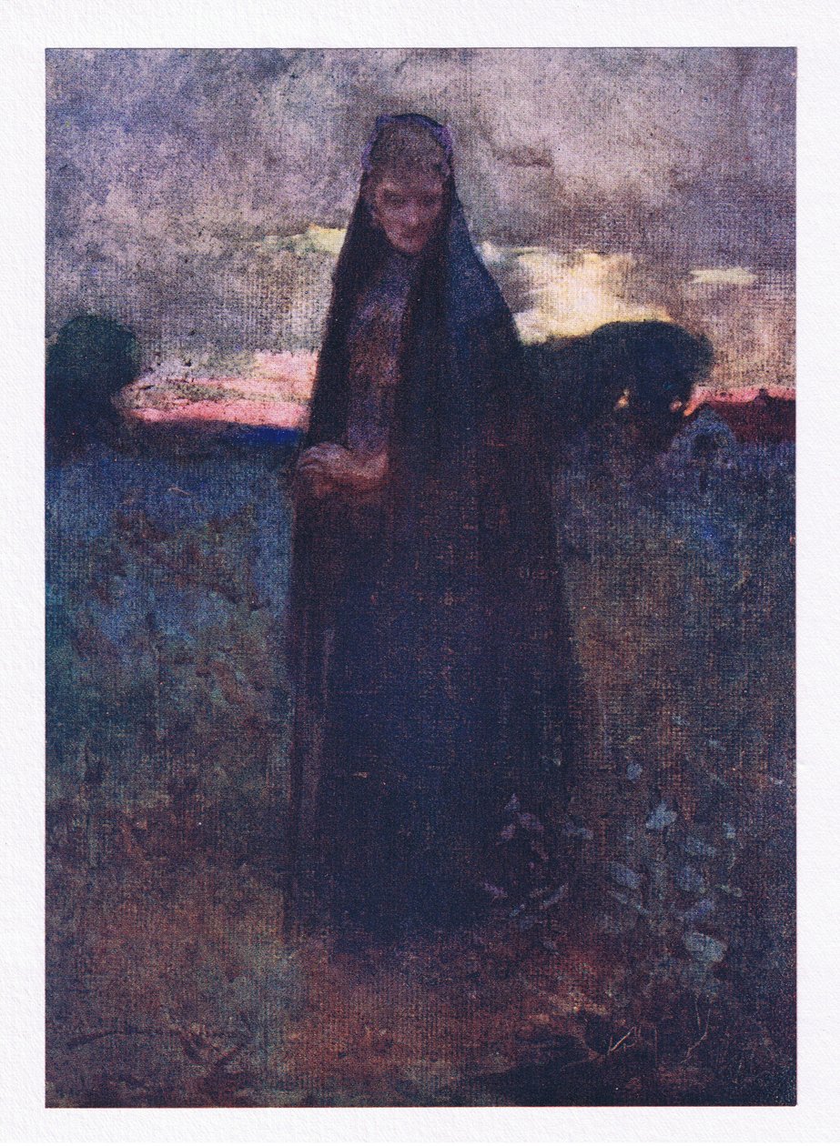 Hun var bare igjen av alt harløst tog, den triste historikeren av den ettertenksomme sletten (farge litho) av William Lee Hankey
