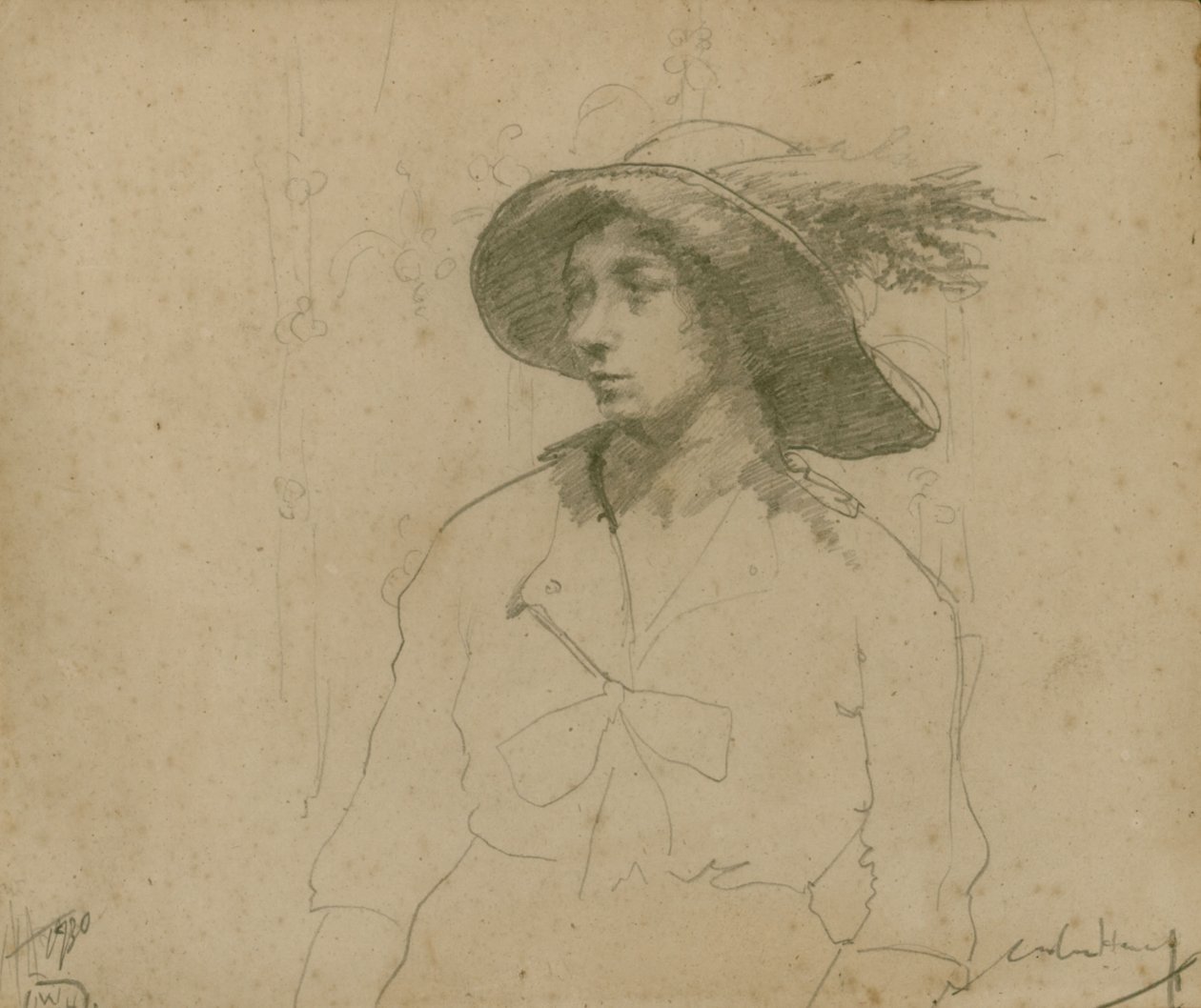 Studie for et portrett av en sittende kvinne med hatt av William Lee Hankey