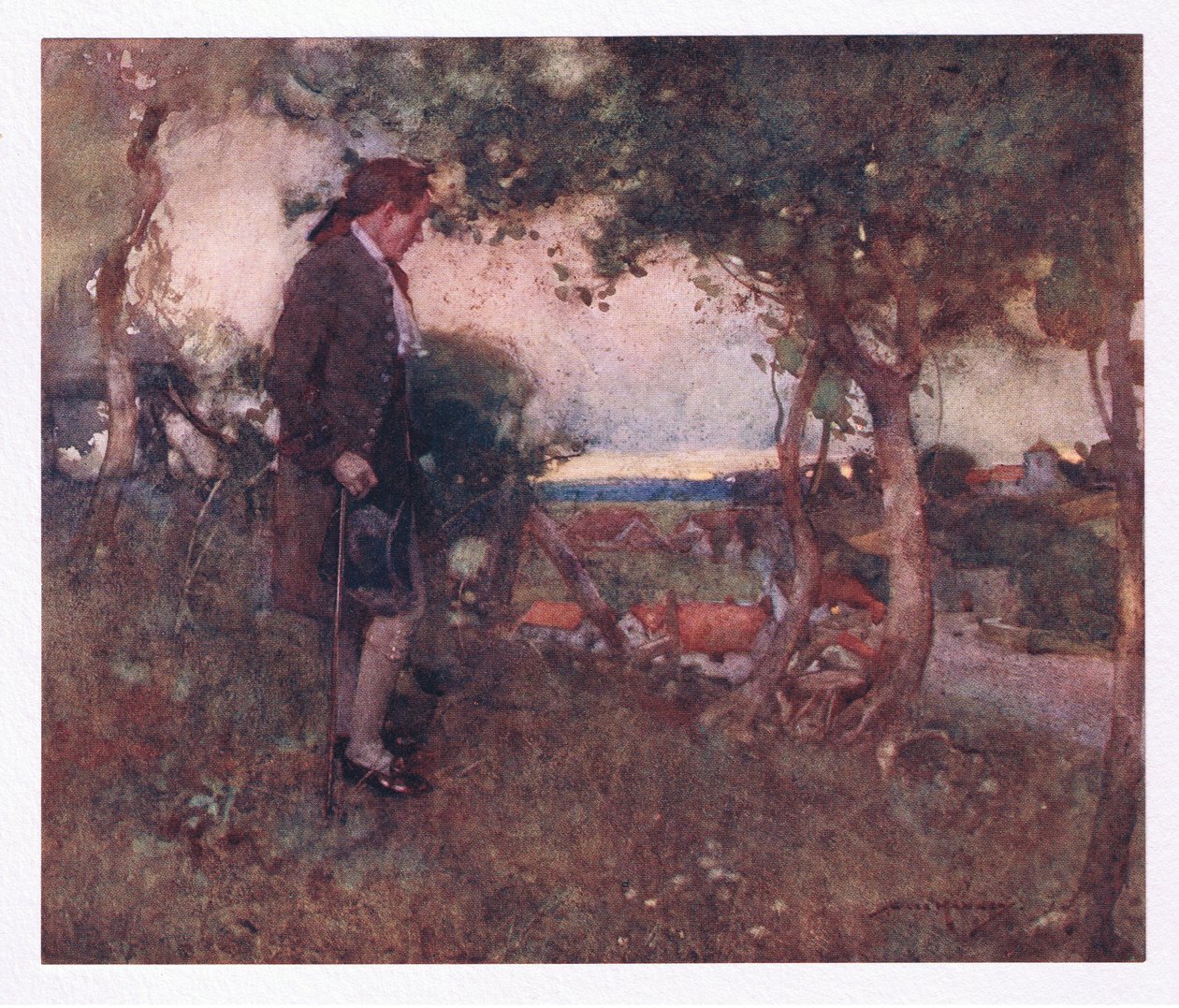 Der mens jeg passerte uforsiktige skritt og sakte, ble de blandede tonene mykere nedenfra (farge litho) av William Lee Hankey