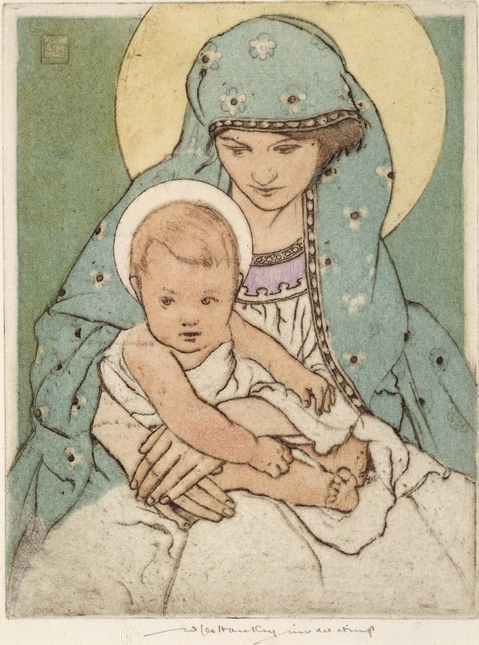 Jomfru Maria med spedbarnet Kristus (håndfarget tørrnipp) av William Lee Hankey