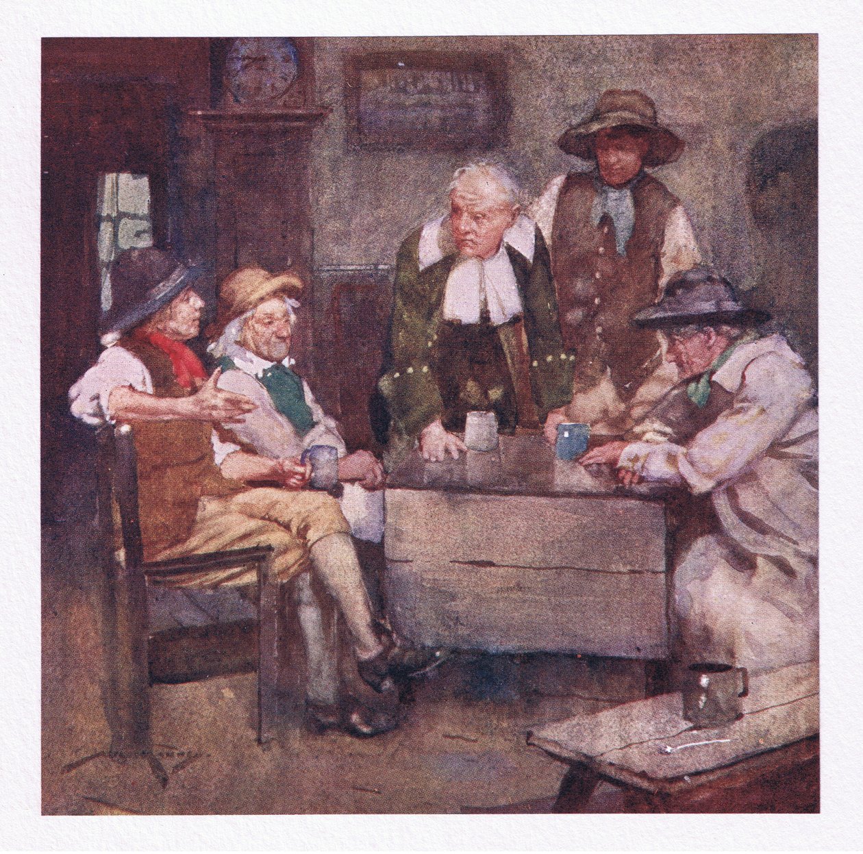 Der landsbystatsmenn snakket med ser dyptgående ut, og nyheter mye eldre enn deres historie gikk rundt (farge litho) av William Lee Hankey