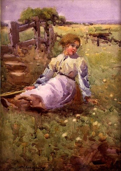 Woman in a Field (akvarell på papir) av William Lee Hankey