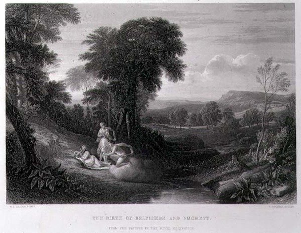 The Birth of Belphoebe and Amorett, gravert av John Cousen (1804-80) (gravering) av William Leighton (after) Leitch
