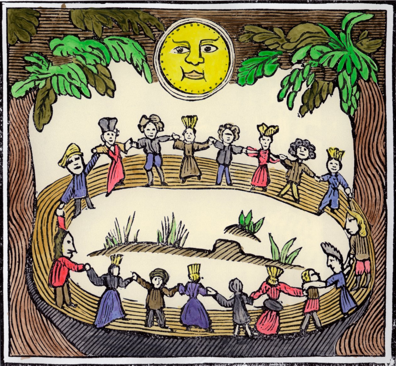 En sirkel av hekser som danser under en fullmåne, 1800- eller tidlig på 1900-tallet av William Linnell