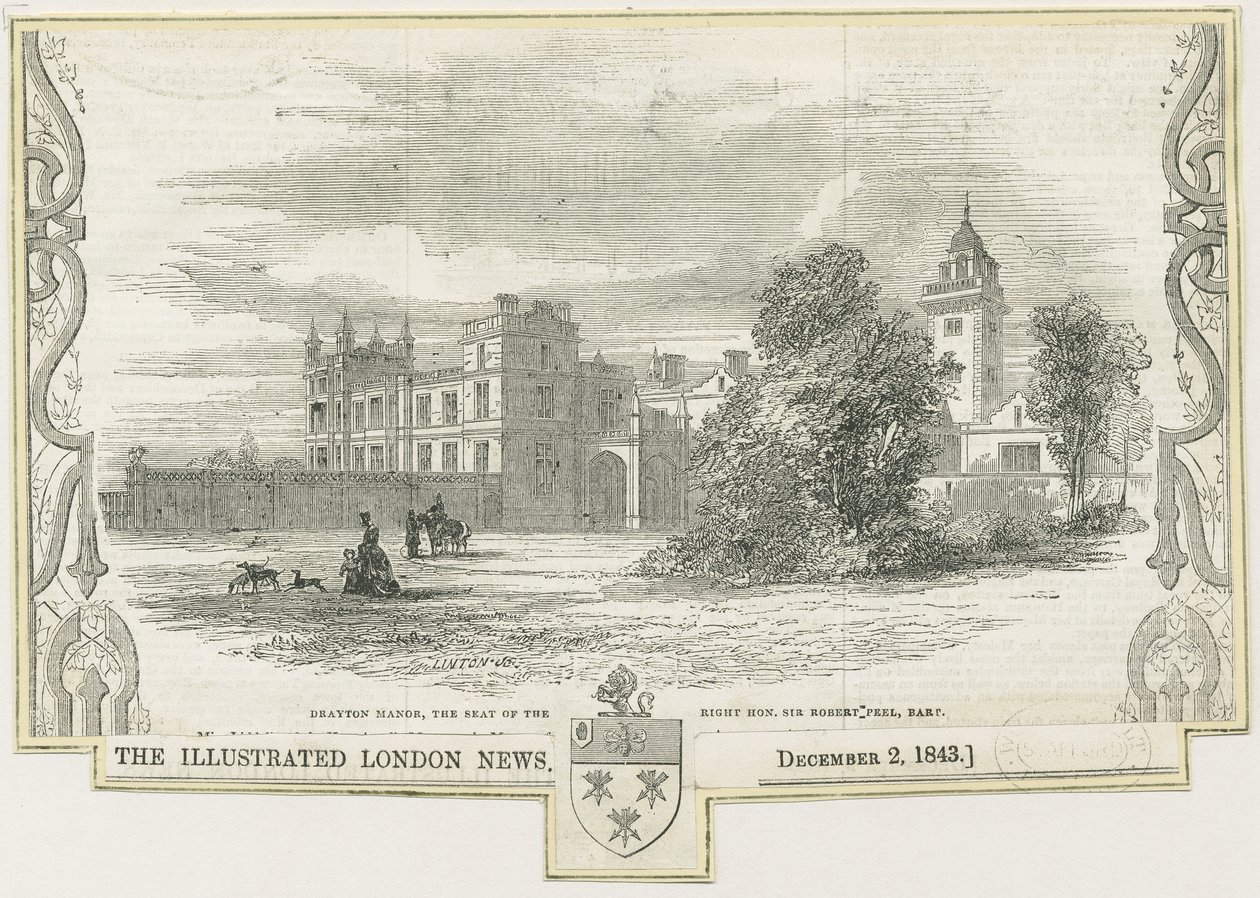 Drayton Bassett - "Drayton Manor": tresnittgravering, og [c 1843] av William Linton