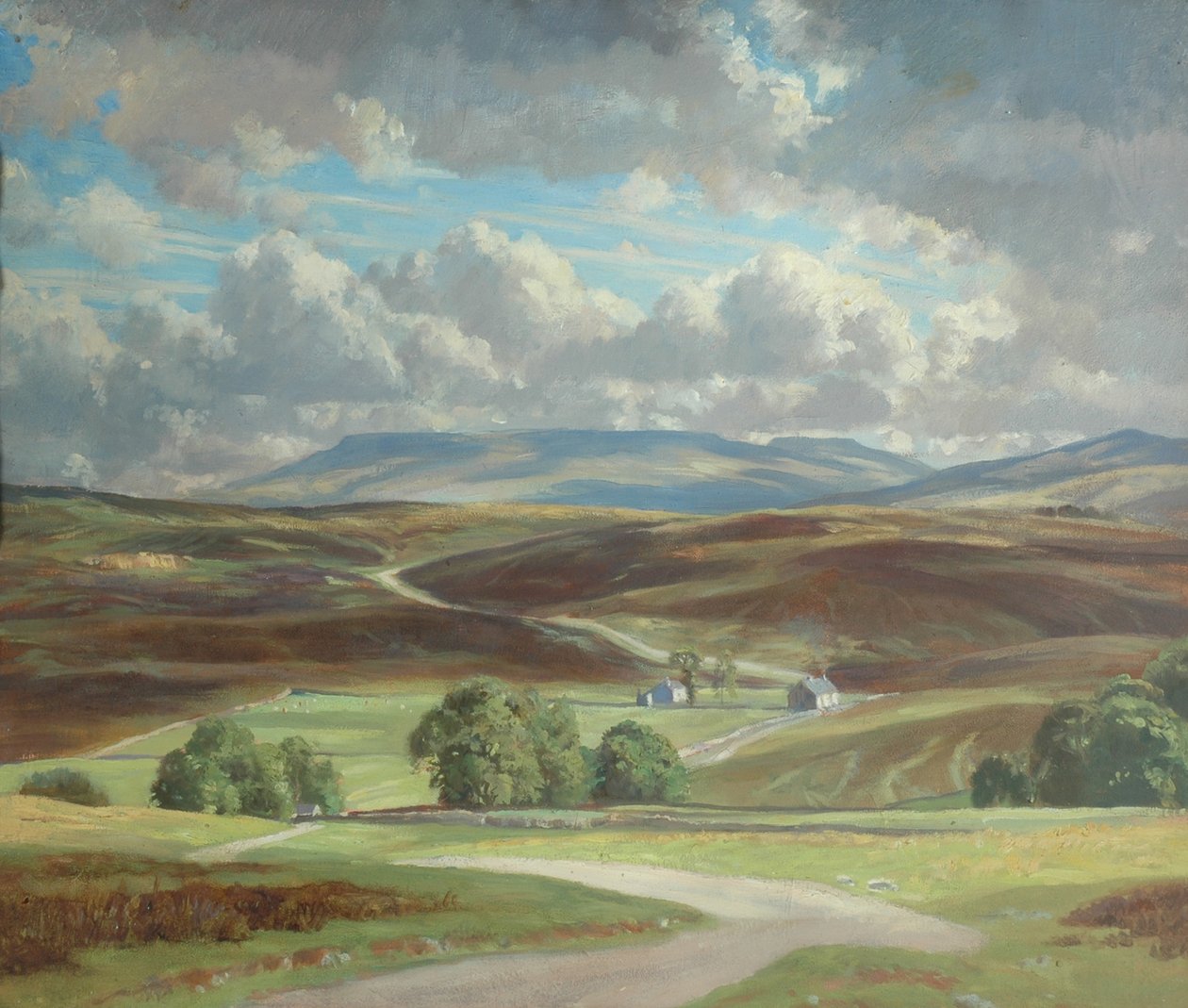Newbiggin Moor and Wild Boar Fell (olje på lerret) av William Lionel Waddington