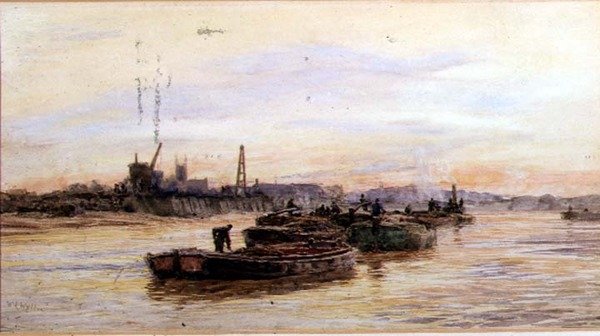 Lektere ved solnedgang (akvarell) av William Lionel Wyllie