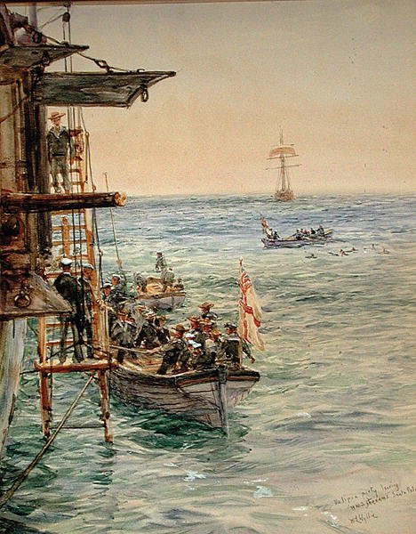 Eclipse Party forlater H.M.S. Theseus, Santa Pola (akvarell på papir) av William Lionel Wyllie
