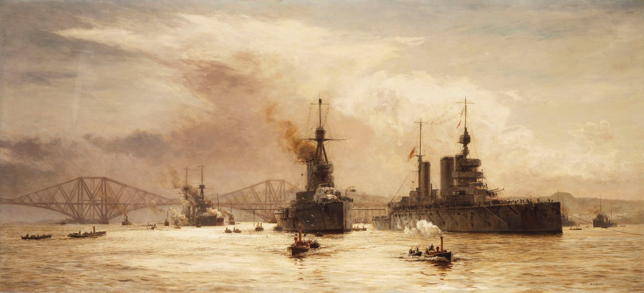 Den første kampskvadronen forlater den fjerde for slaget ved Jylland, 1917 av William Lionel Wyllie
