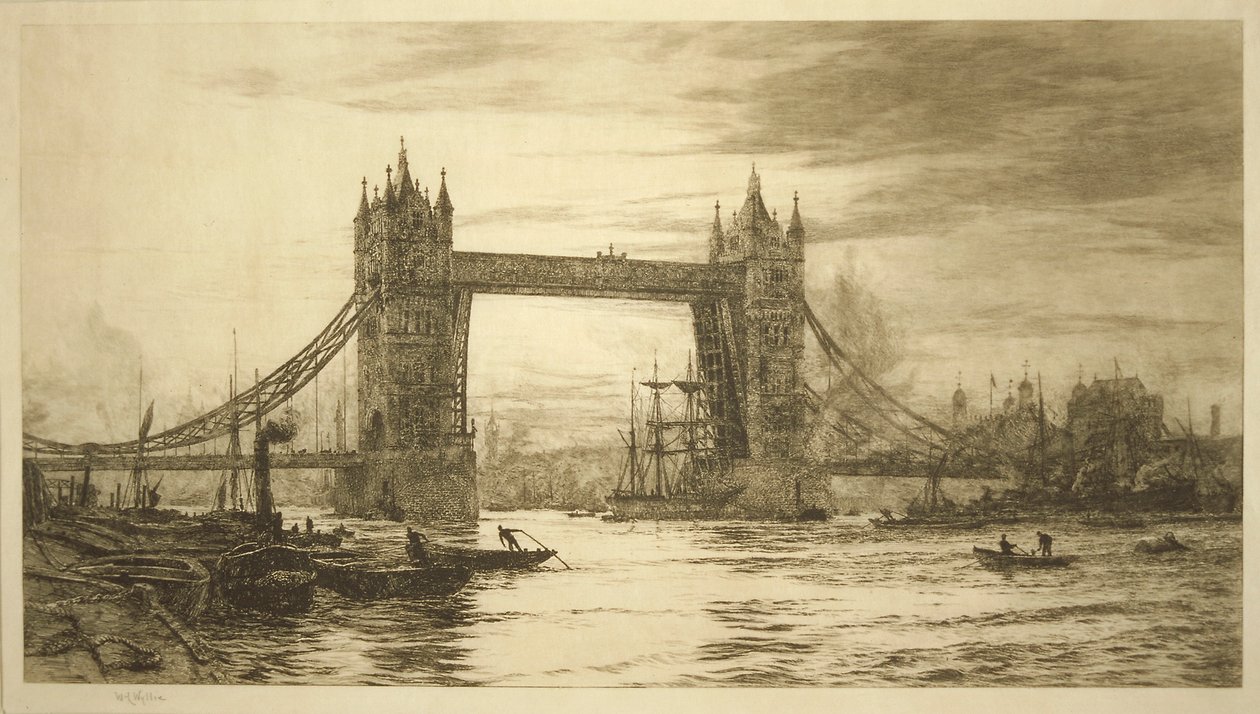 Tower Bridge sett fra Themsen, London, c1894-1931 av William Lionel Wyllie