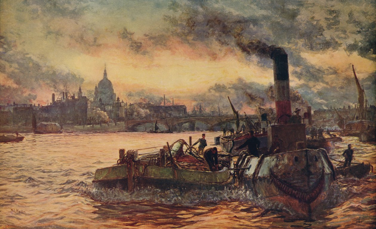 Tauing forbi byen, c1870-1880, c1915 av William Lionel Wyllie