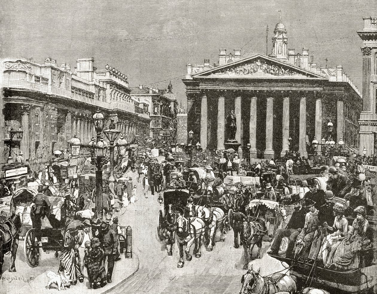 Bank of England og Royal Exchange i det nittende århundre, fra 