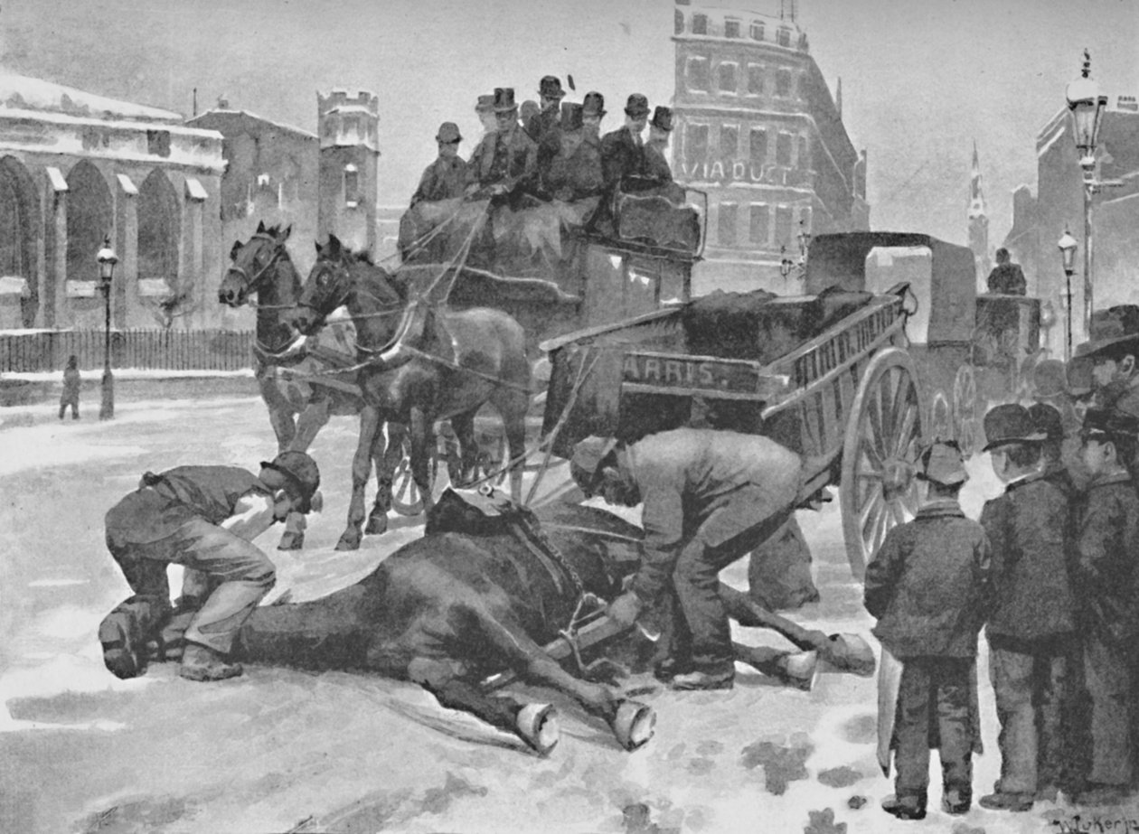 Holborn Viaduct - A Slippery Day, 1891 av William Luker