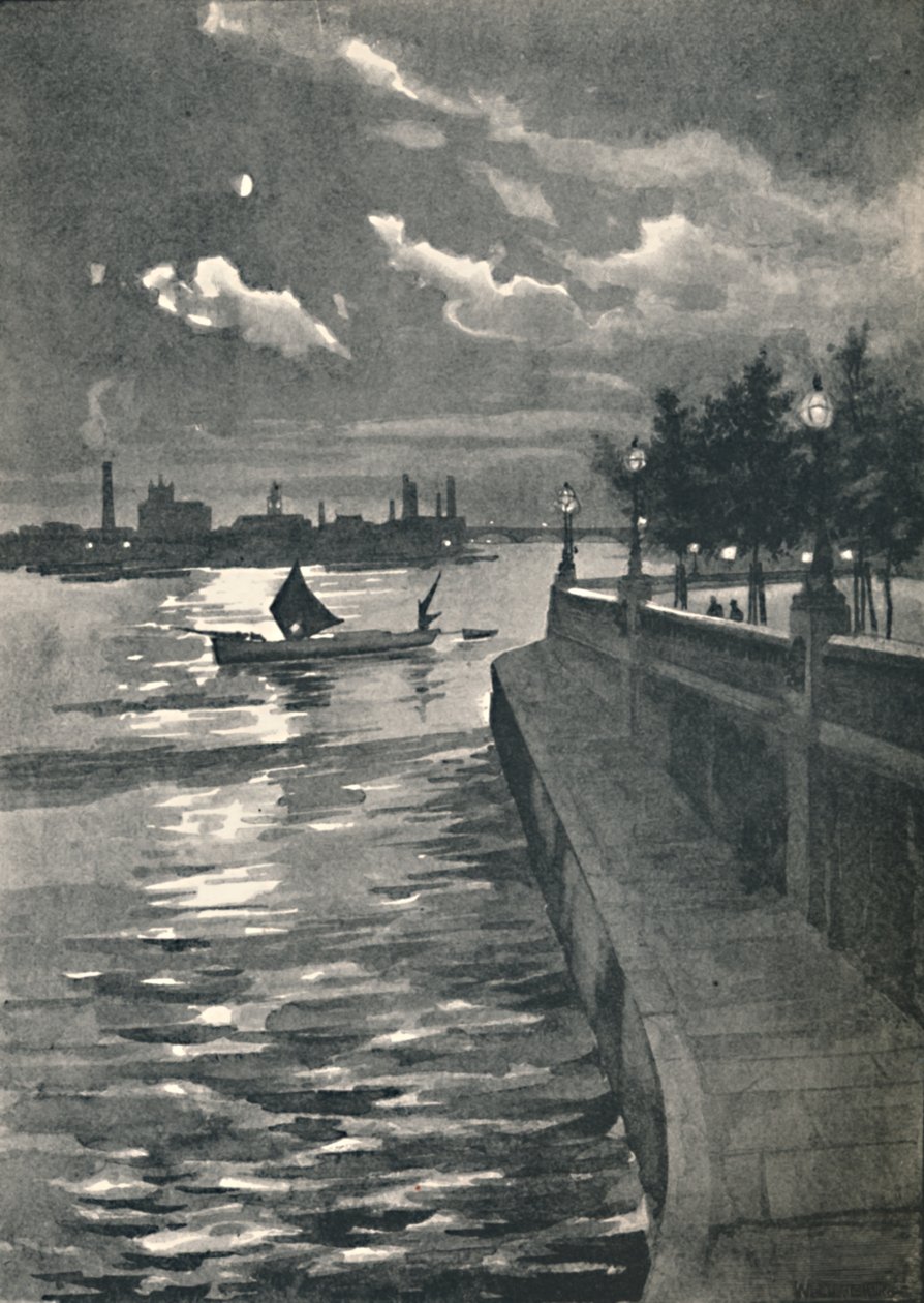 Westminster fra Blackfriars Bridge - Natt, 1891 av William Luker