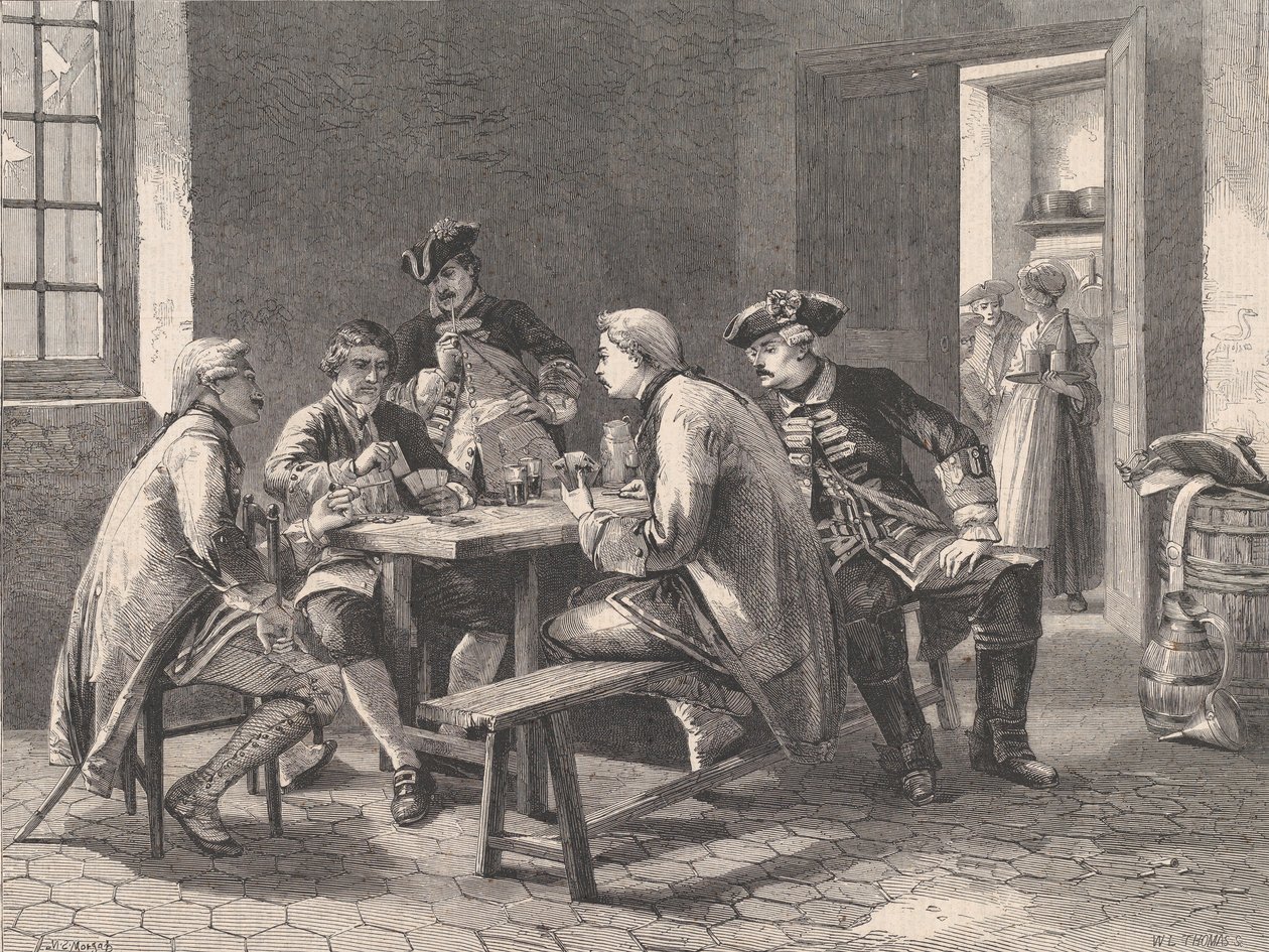 Soldiers Playing at Cards, fra Illustrated London News, 4. mai 1861 av William Luson Thomas