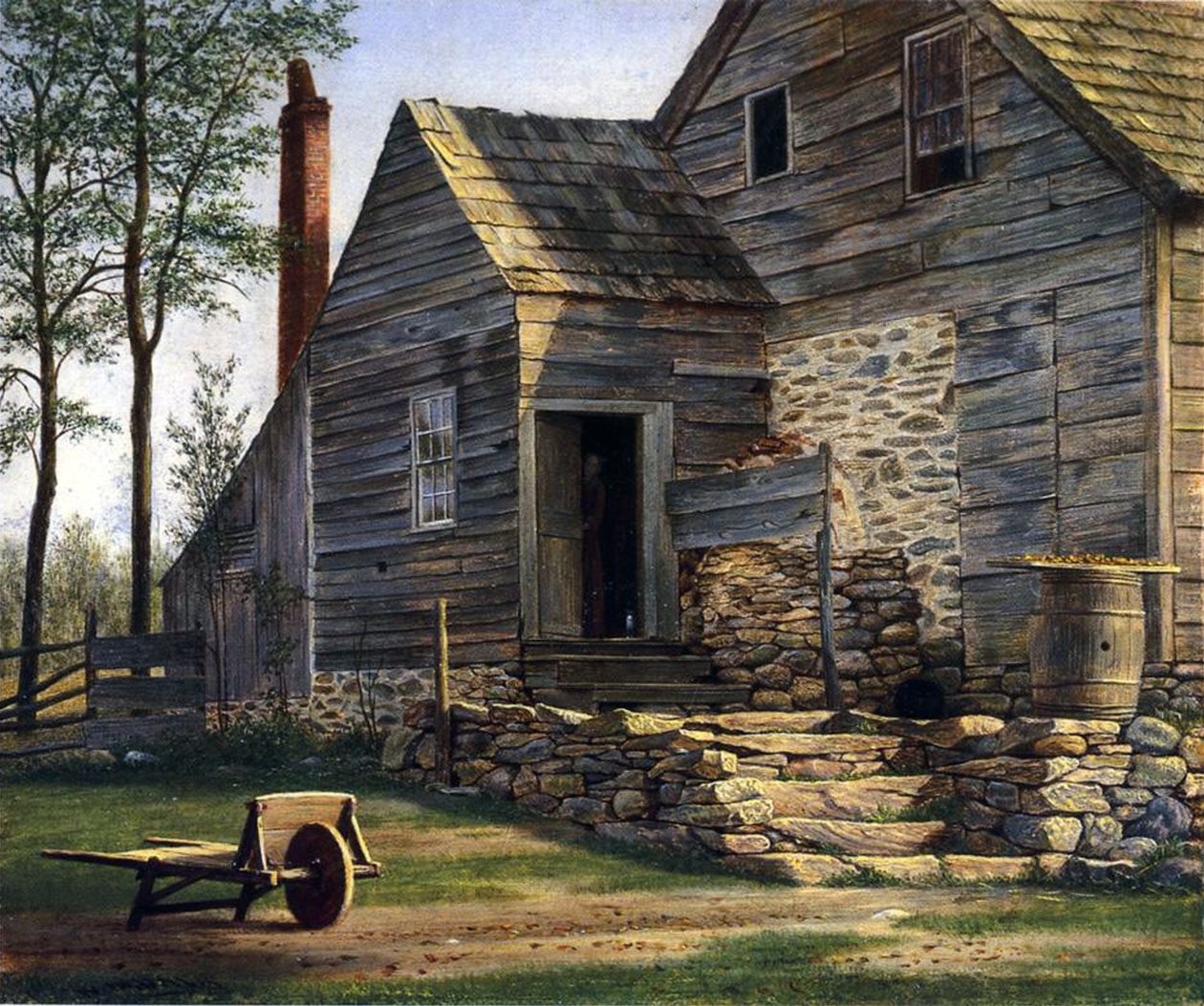A Long Island Homestead (olje på lerret på panel) av William M Davis
