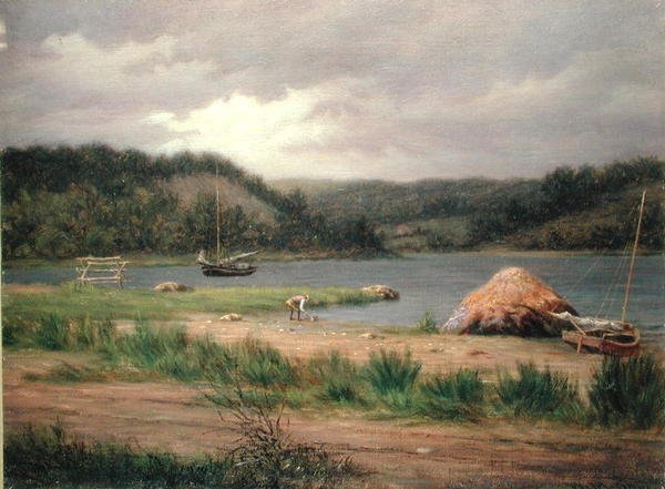 Clamming, Long Island (olje på lerret) av William M Davis