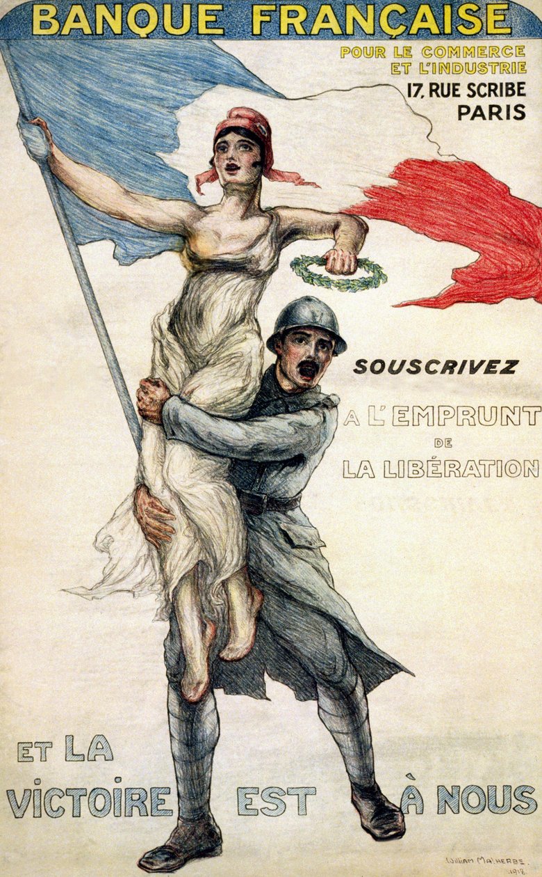 Den franske banken for handel og industri. Plakat for det nasjonale lånet: "" Abonner på frigjøringslånet og seieren er egen"" - ill. av William Malherbe av William Malherbe