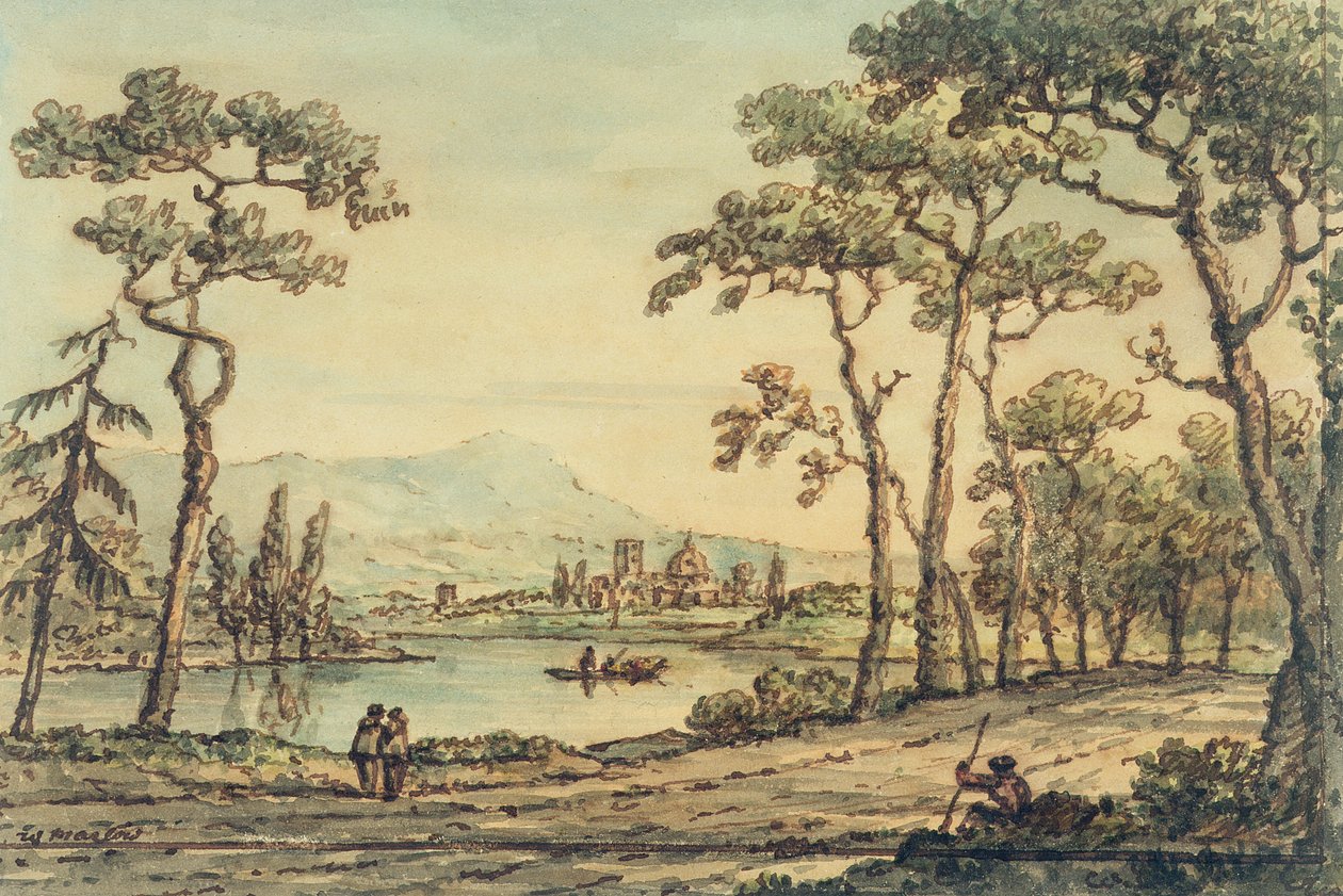 En utsikt over Firenze (penn og blekk og akvarell) av William Marlow