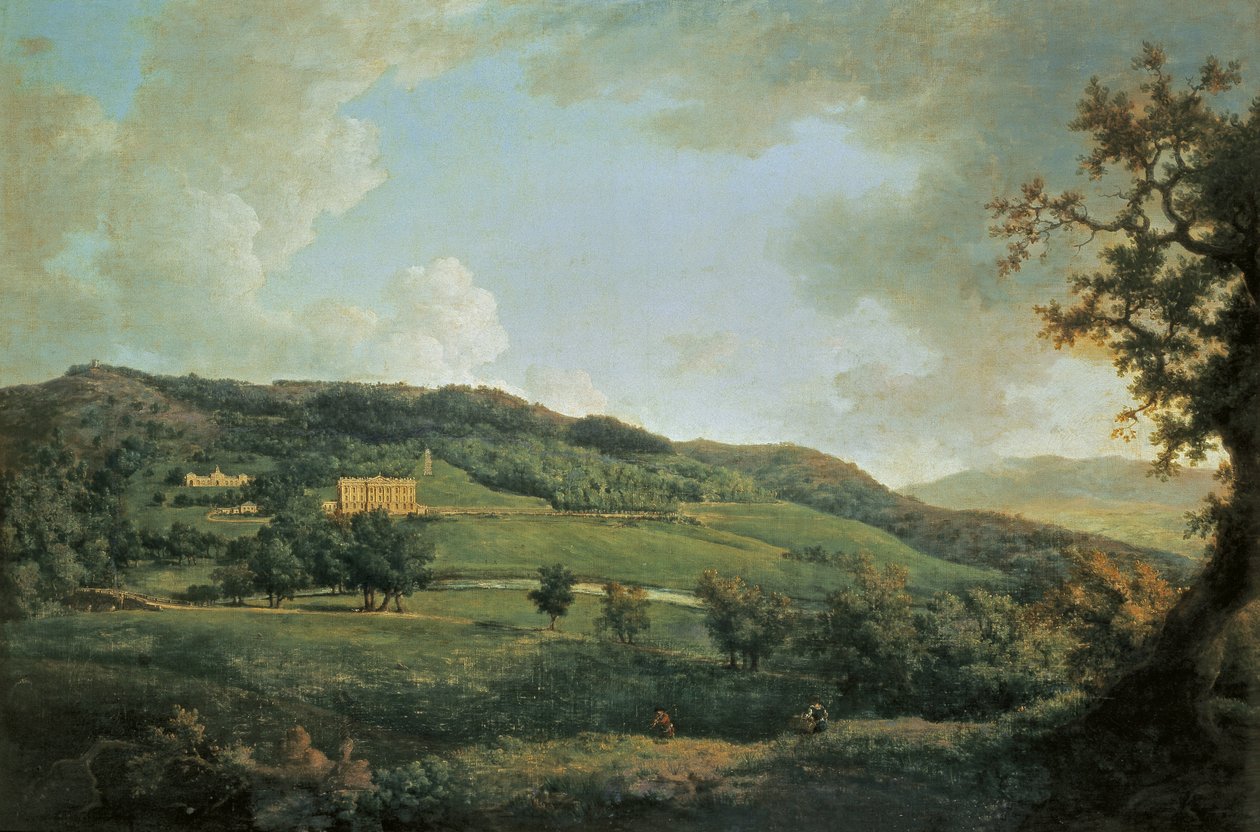 Utsikt over Chatsworth (olje på lerret) av William Marlow