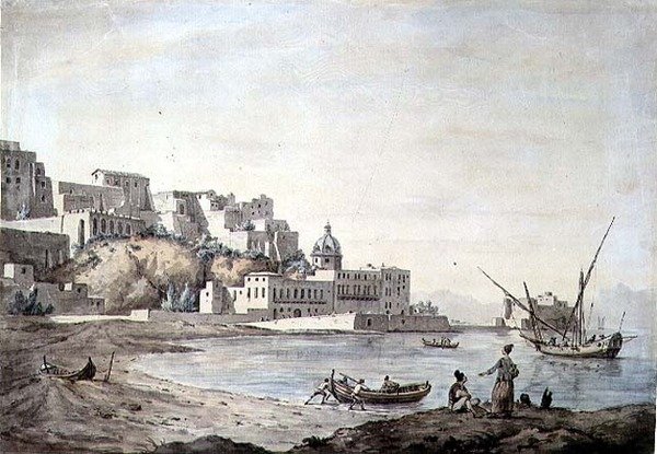Borgo di Chiaia, Napoli, ca. 1767 (penn og blekk og akvarell på papir) av William Marlow