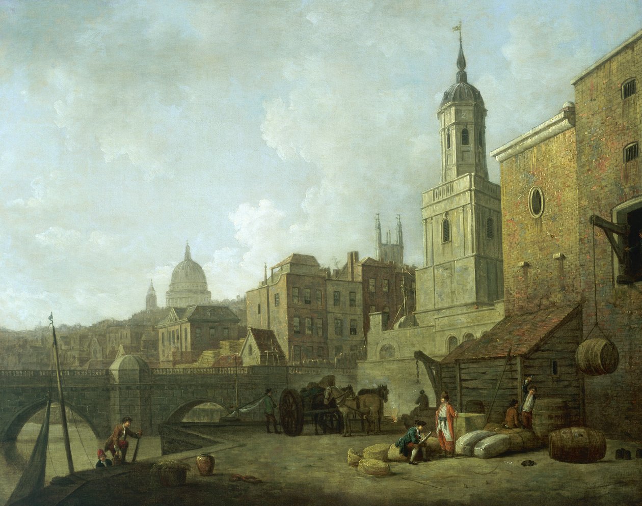 Nordenden av London Bridge og St Magnus the Martyr, 1762 av William Marlow