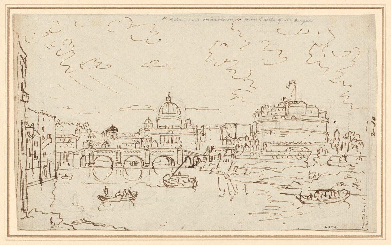 Tiberen med Peterskirken og Castel S. Angelo (recto) av William Marlow
