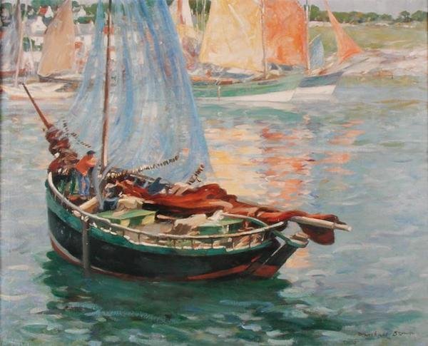 Concarneau, Drying the Nets, ca. 1920 (olje på lerret) av William Marshall Brown