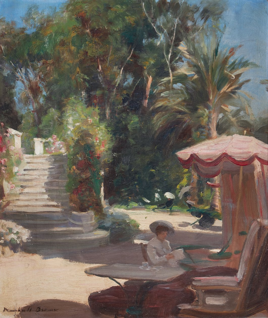 Hotel Garden, Grasse-en-Vence, Signert nede til venstre Marshall Brown (olje på lerret) av William Marshall Brown