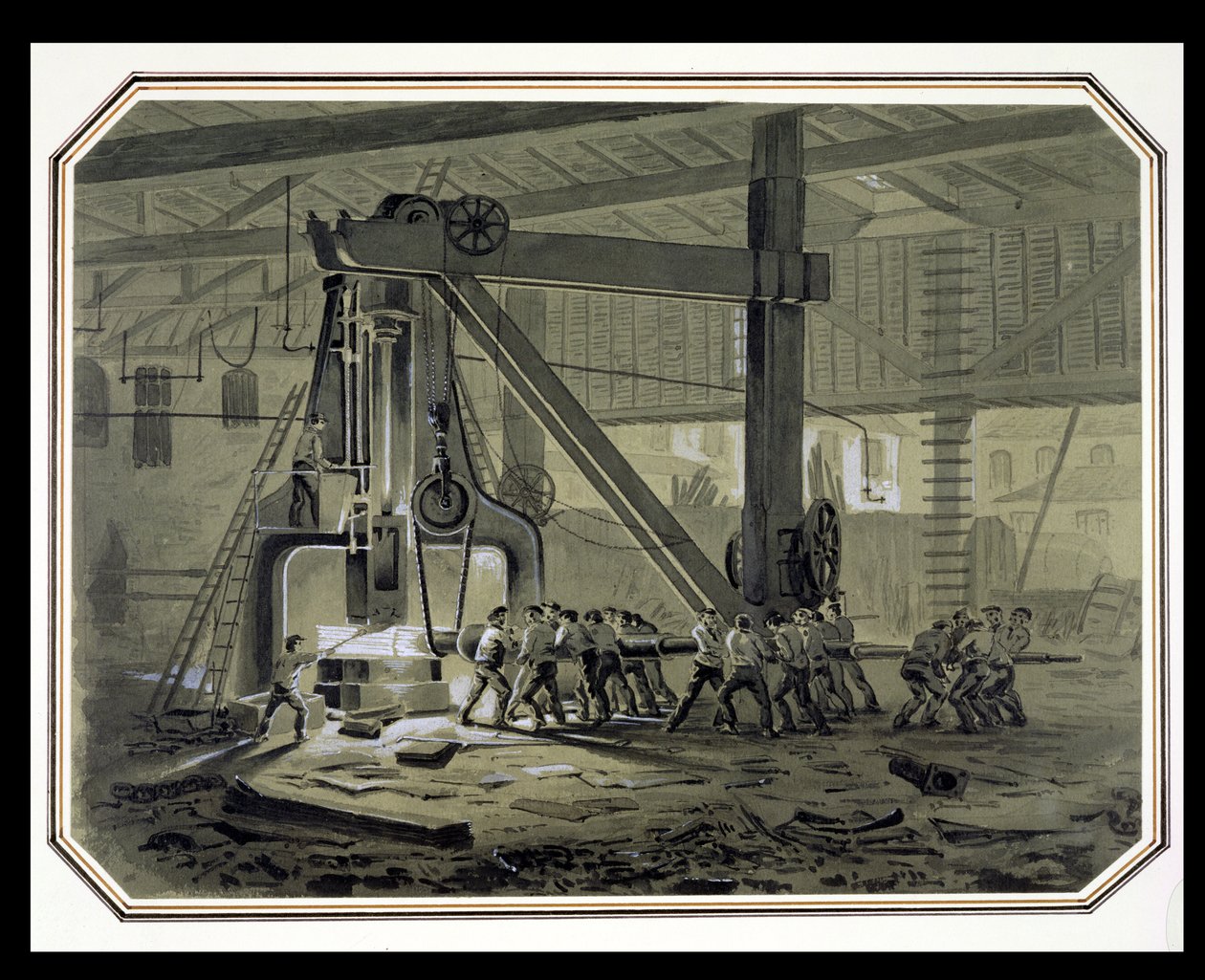 Steam Hammer (blyant og vask forhøyet med hvit) av William McConnell