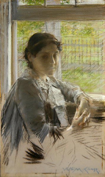 Ved vinduet, ca. 1890 (pastell på lerret) av William Merritt Chase