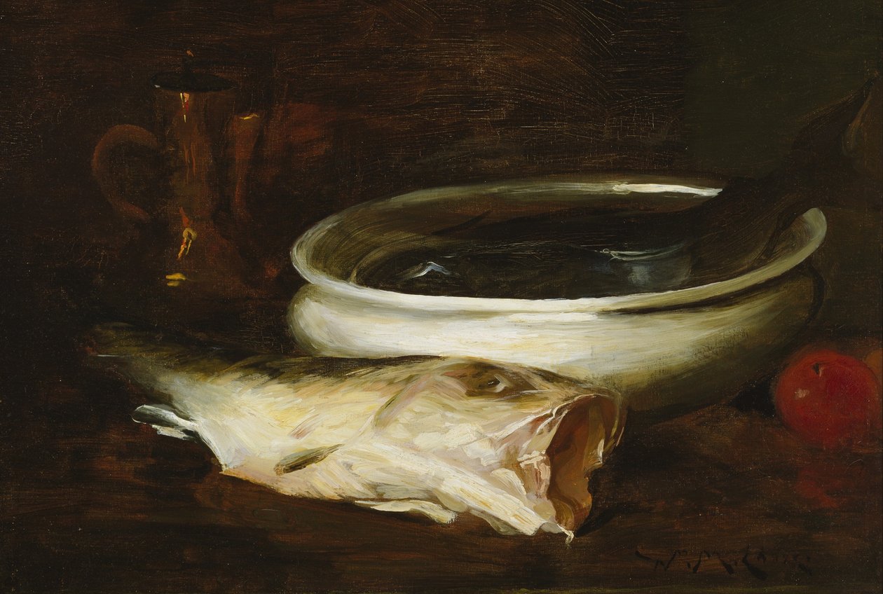Fisk og stilleben, ca. 1904-1909 (olje på lerret) av William Merritt Chase