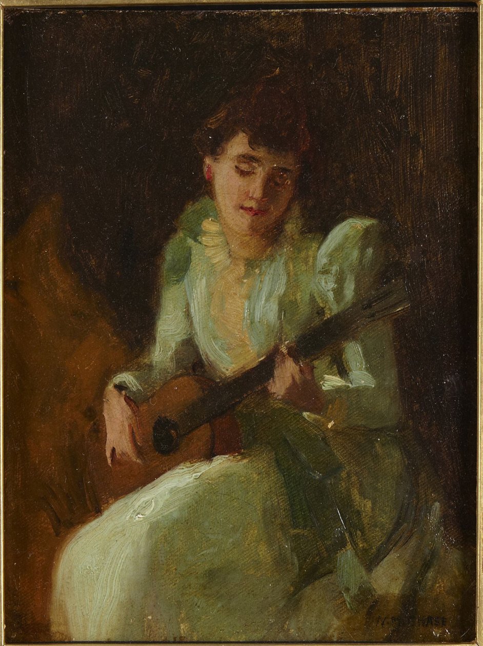 Dame som spiller gitar av William Merritt Chase