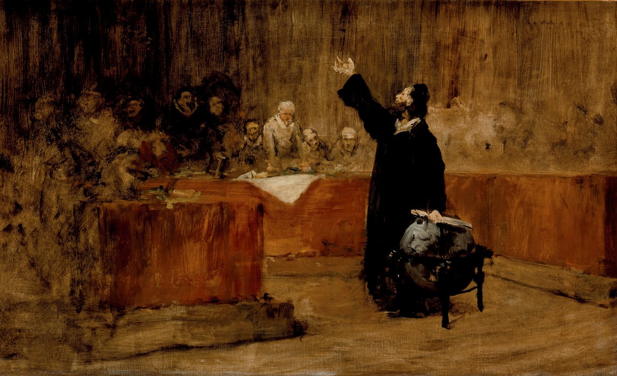 Skisse til et bilde - Columbus foran rådet i Salamanca (A) av William Merritt Chase
