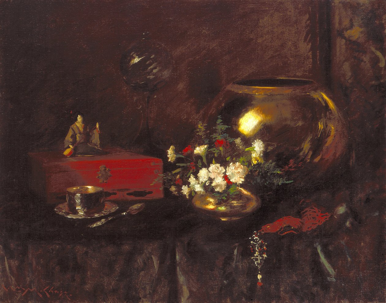 Stilleben: Messingbolle (olje på lerret) av William Merritt Chase