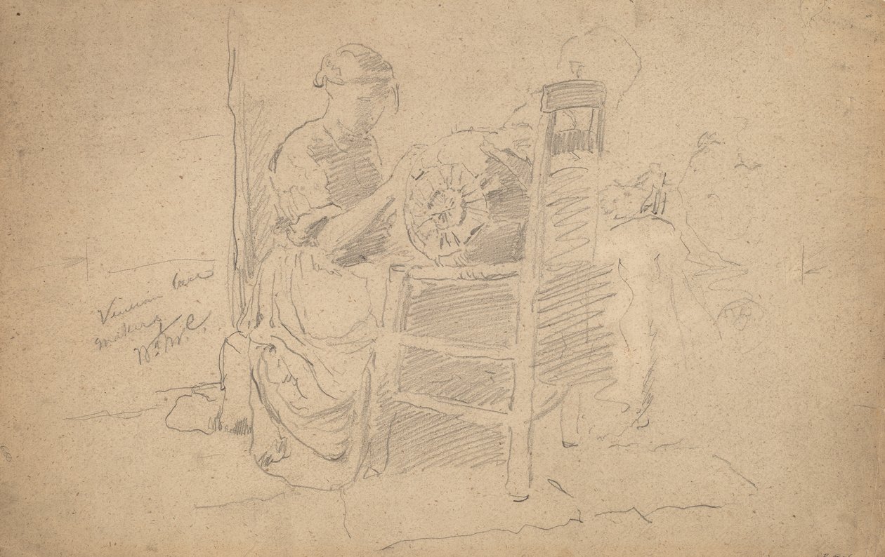 Venetian Lace Making, 1877-8 (grafitt på lagt papir) av William Merritt Chase
