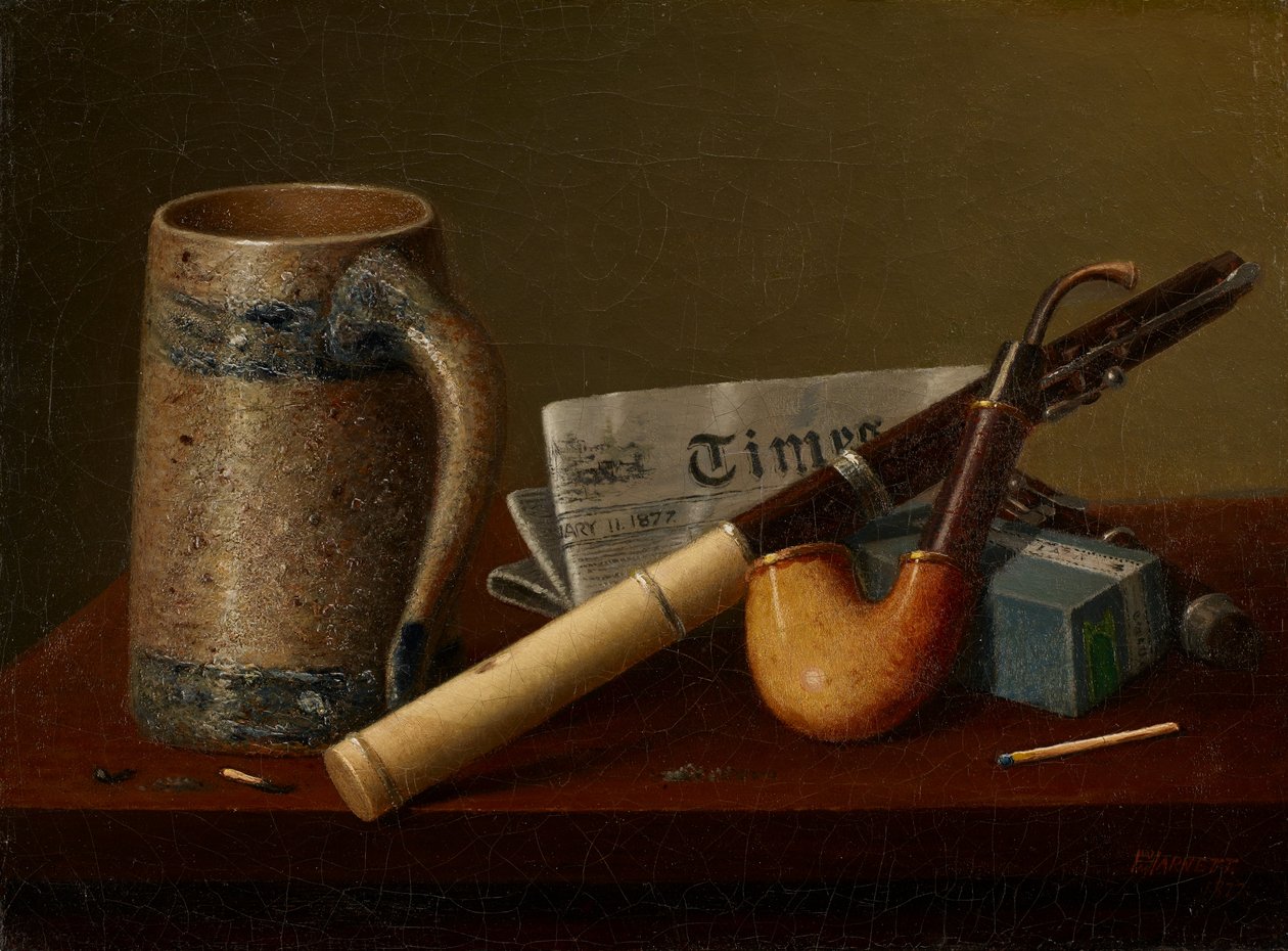 Stilleben med fløyte og The Times av William Michael Harnett