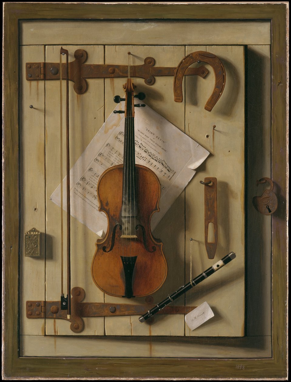 Stilleben - fiolin og musikk av William Michael Harnett