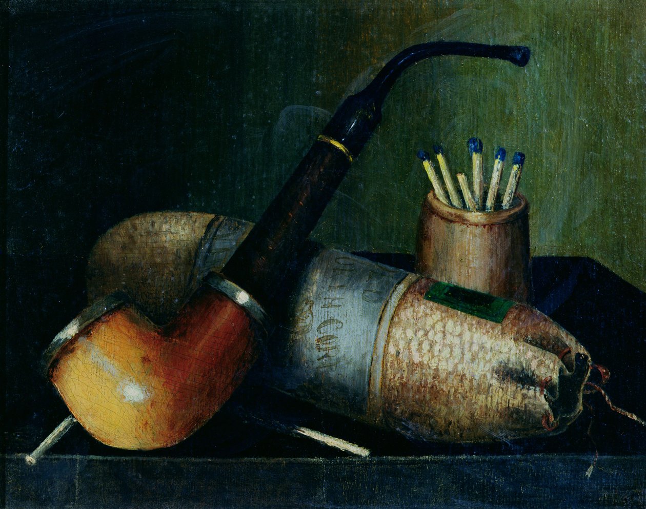 Stilleben av pipetobakk og fyrstikker av William Michael Harnett