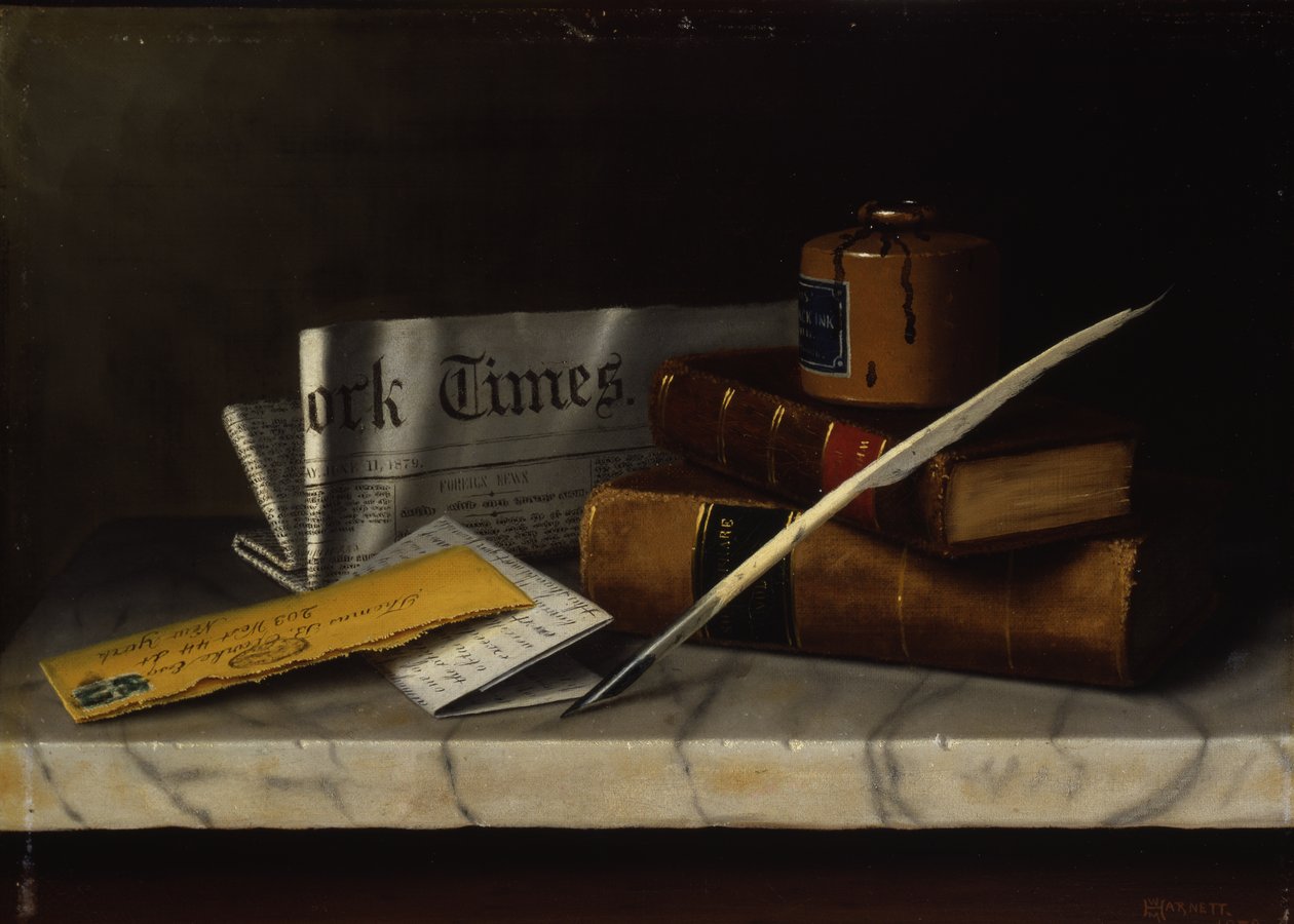 Stilleben med brev til Mr. Clarke, 1879 (olje på lerret montert på masonitt) av William Michael Harnett