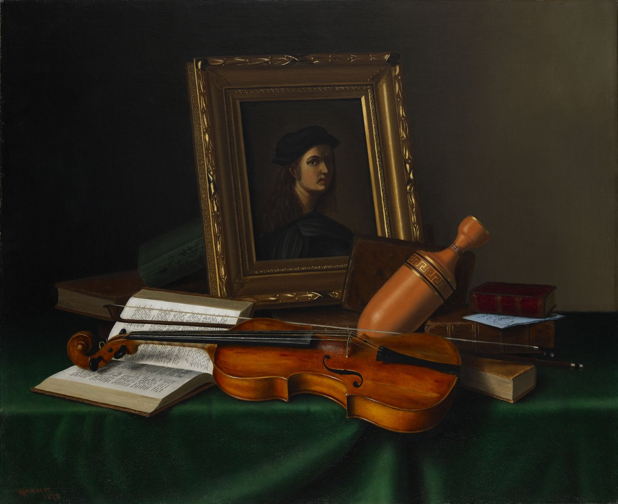Stilleben med portrett av Rafael av William Michael Harnett