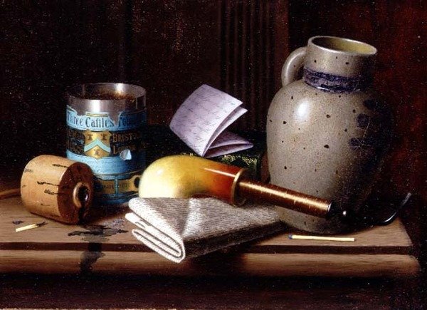 Stilleben med Three Castles Tobacco av William Michael Harnett