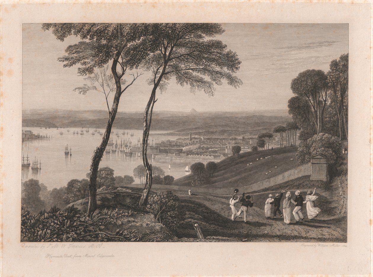Plymouth Dock, fra Mount Edgecumbe av William Miller