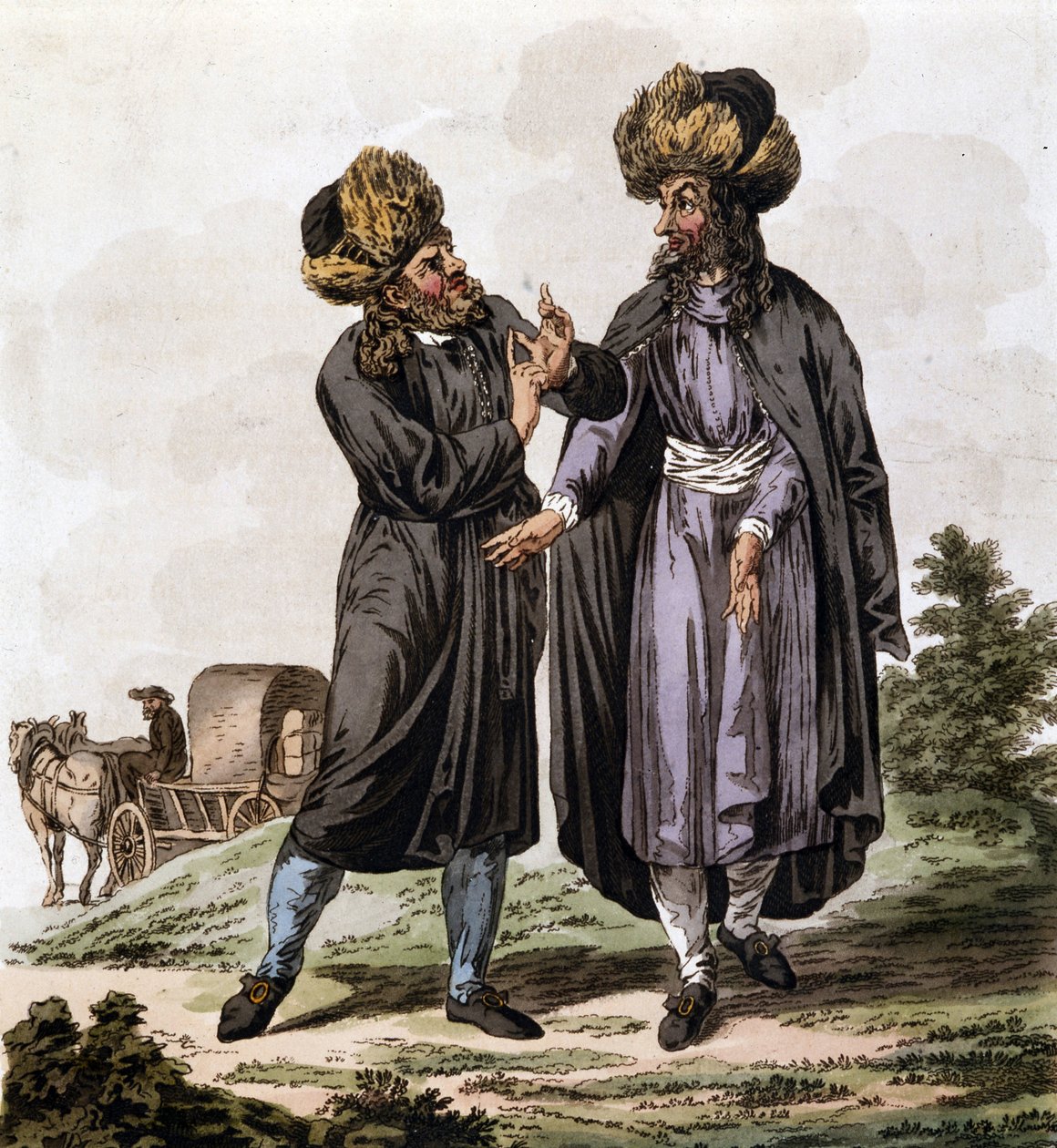 Polske jøder, gravering fra boken "The Costume of the Hereditary States of the House of Austria"" av Antoine François Bertrand de Molleville og illustrert av William Miller (1796-1882) i 1804 av William Miller