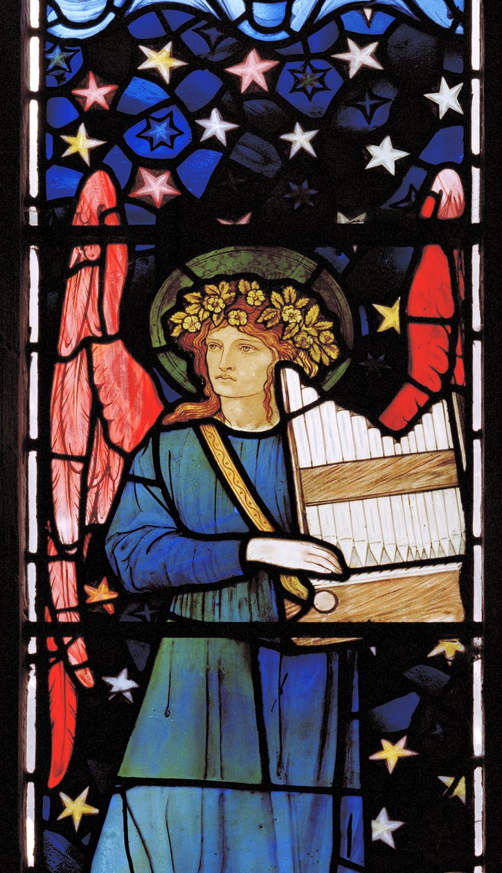 Angel Musician, 1881 (farget glass) av William Morris