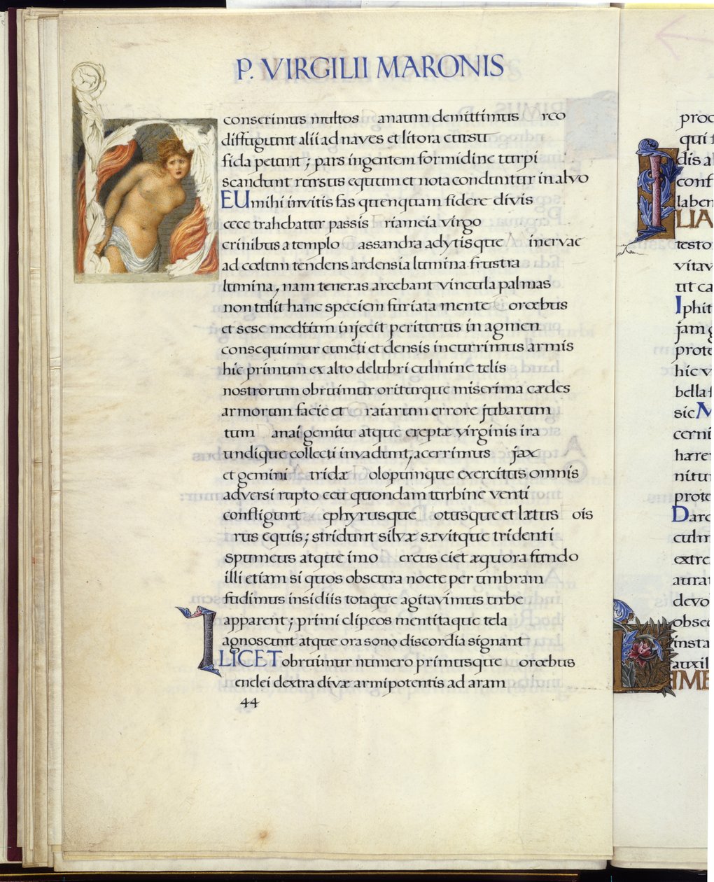 Cassandra bundet, side 44 fra Virgils "Aeneid" av William Morris