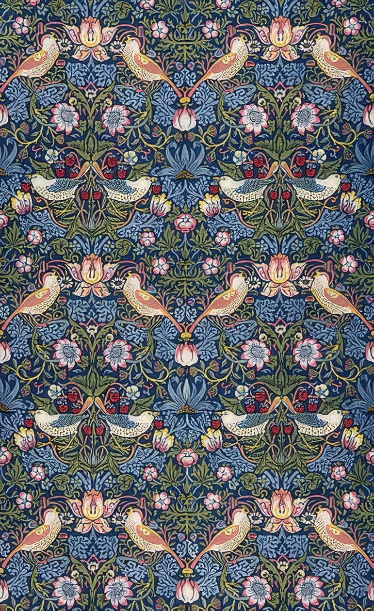 Jordbærtyven. Dekor stoff. 1883 av William Morris