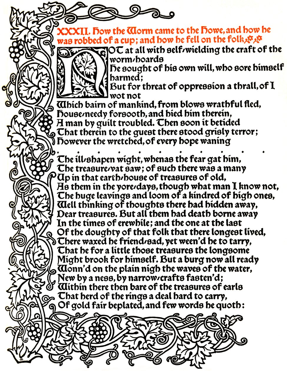 Kelmscott Press: Side fra The Tale of Beowulf Printed in the Troy Type, ca. 1895, 1914. av William Morris