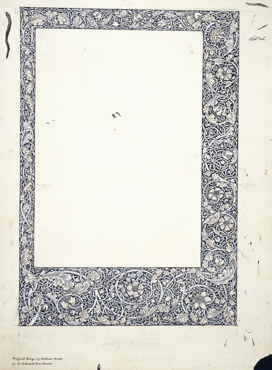 Originaltegning for en helsides kantlinje av William Morris