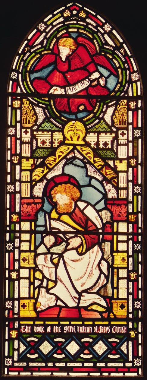 St. Matteus, ca. 1870 farget glass av William Morris